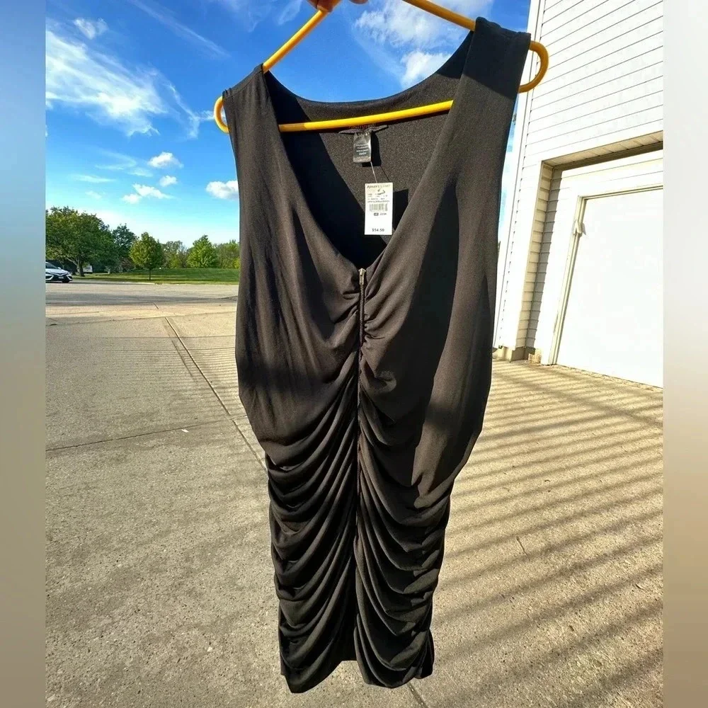 Ashley Stewart Zip Front Ruched Black Dress‎ Size 22/24